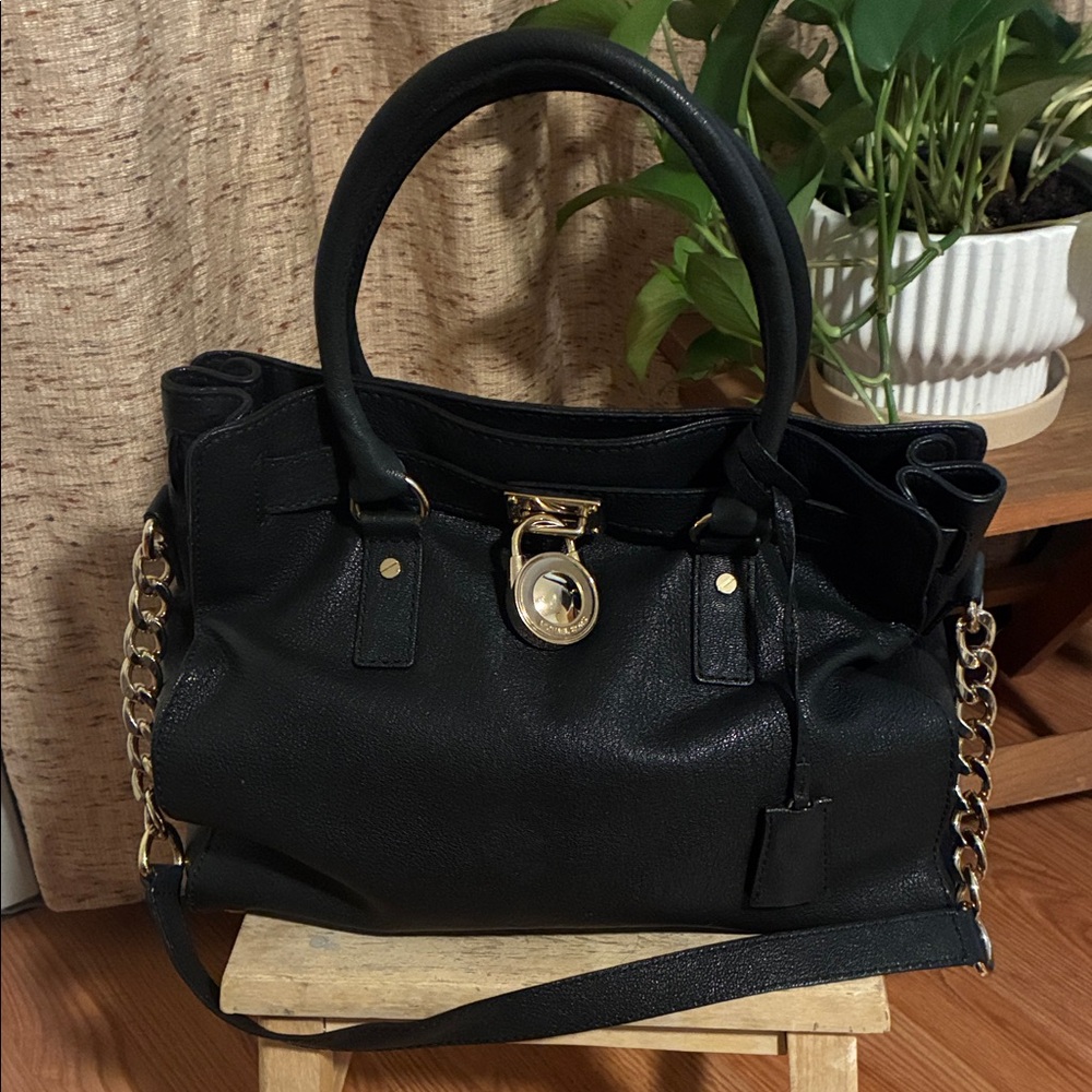 Michael Kors Black Satchel with Gold Chain